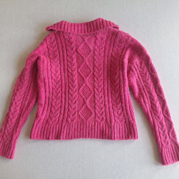 💙 Anthropologie Pink Quarter Zip Fuzzy Sweater Size S/M Preppy Fishermancore - Picture 7 of 8